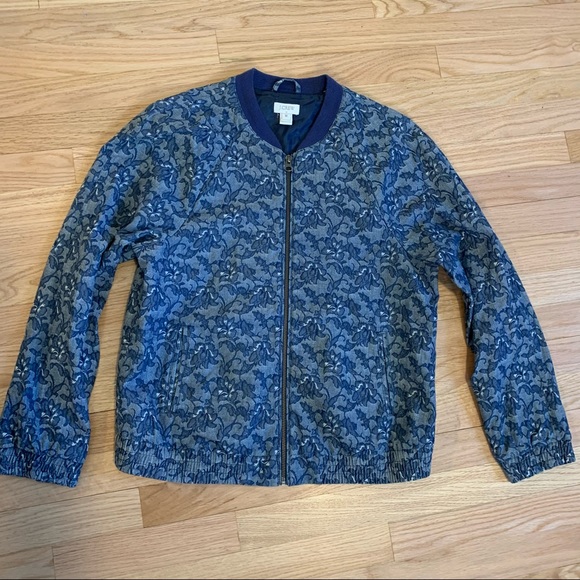 J Crew Denim Floral Bomber Jacket - Picture 1 of 5